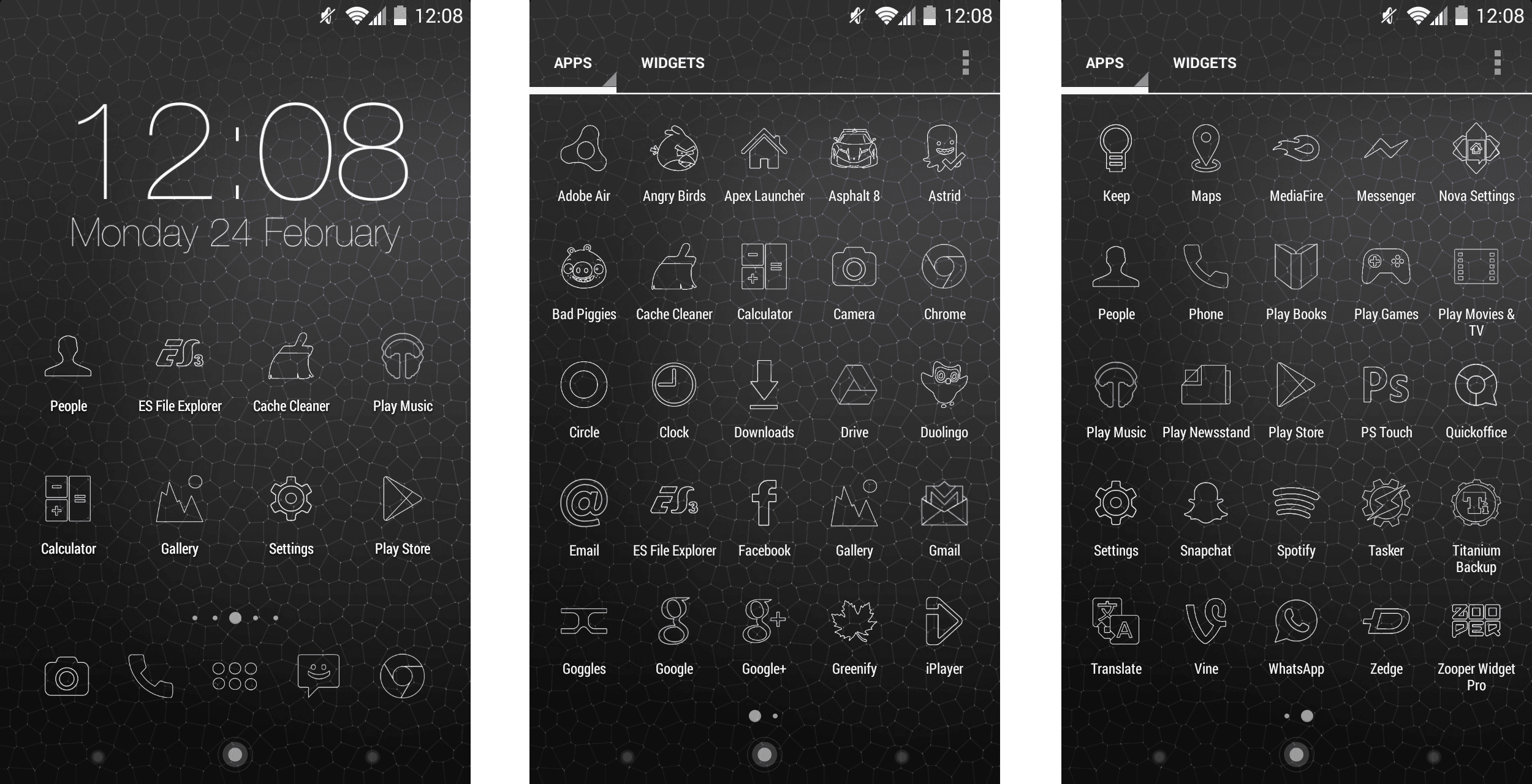 Screenshots of Trace on homescreen